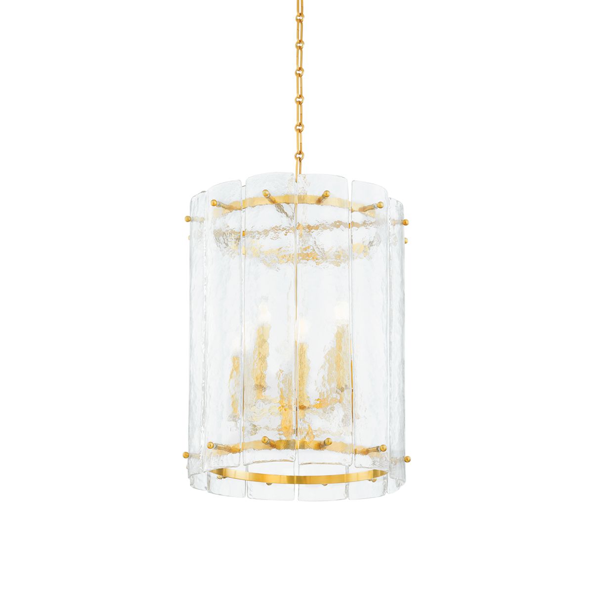 Rio Large Lantern by Corbett Lighting, 28.25"H, Hand-Blown Piastra Glass, Vintage Brass Finish