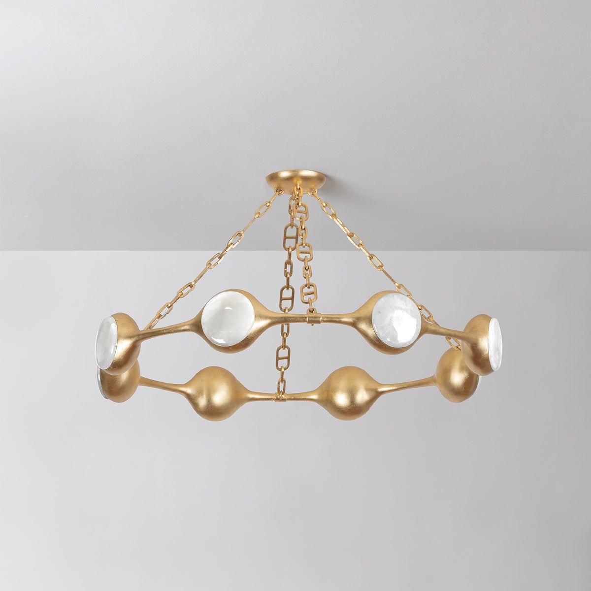 Riviere LED Chandelier by Corbett Lighting, 8-Light, Dimmable, Vintage Gold Leaf Finish, Onyx Shade