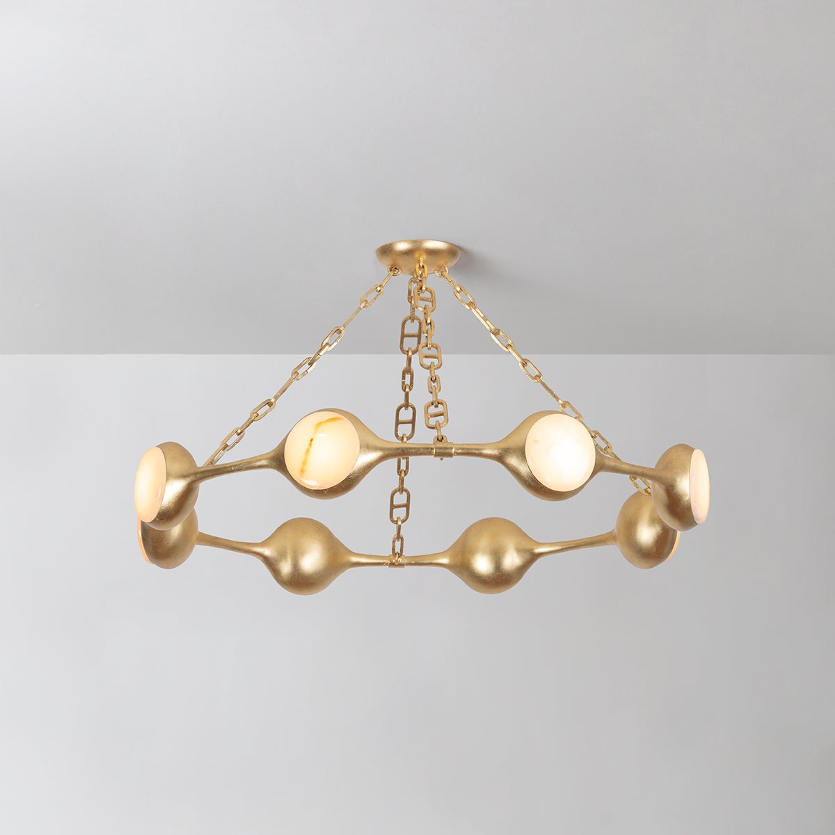 Riviere LED Chandelier by Corbett Lighting, 8-Light, Dimmable, Vintage Gold Leaf Finish, Onyx Shade