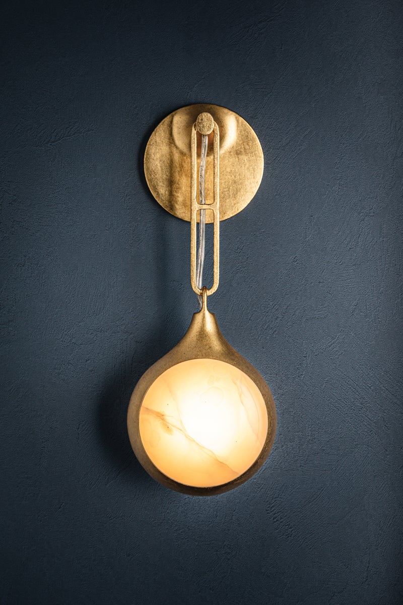 Riviere LED Wall Sconce by Corbett Lighting, Vintage Gold Leaf Finish, Dimmer Compatible, Ice Onyx Shade