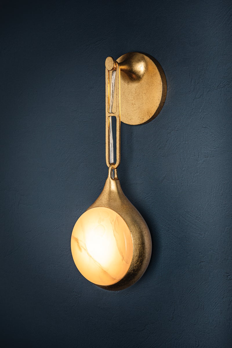 Riviere LED Wall Sconce by Corbett Lighting, Vintage Gold Leaf Finish, Dimmer Compatible, Ice Onyx Shade