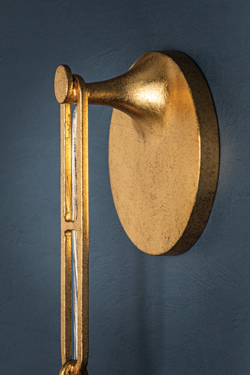 Riviere LED Wall Sconce by Corbett Lighting, Vintage Gold Leaf Finish, Dimmer Compatible, Ice Onyx Shade