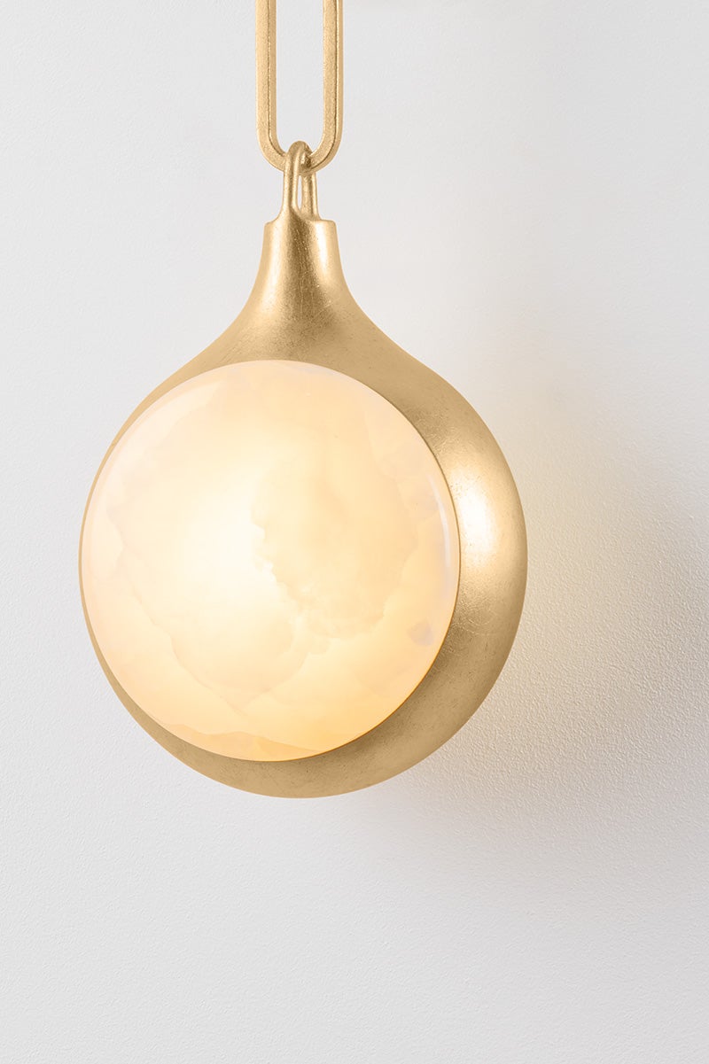 Riviere LED Wall Sconce by Corbett Lighting, Vintage Gold Leaf Finish, Dimmer Compatible, Ice Onyx Shade