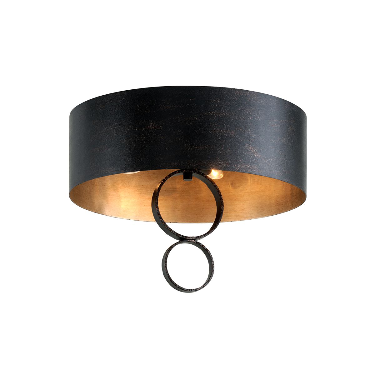 Rivington Semi-Flush Ceiling Light by Troy Lighting, Hand-Forged Iron, Dimmable, Charred Copper Finish