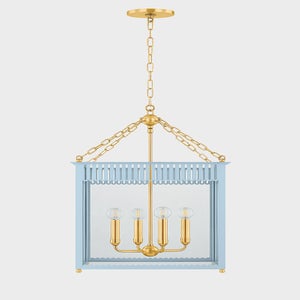 Rosalie 4-Light Large Lantern by Mitzi in Soft Cream or Soft Arctic Blue, Dimmable with Adjustable Height