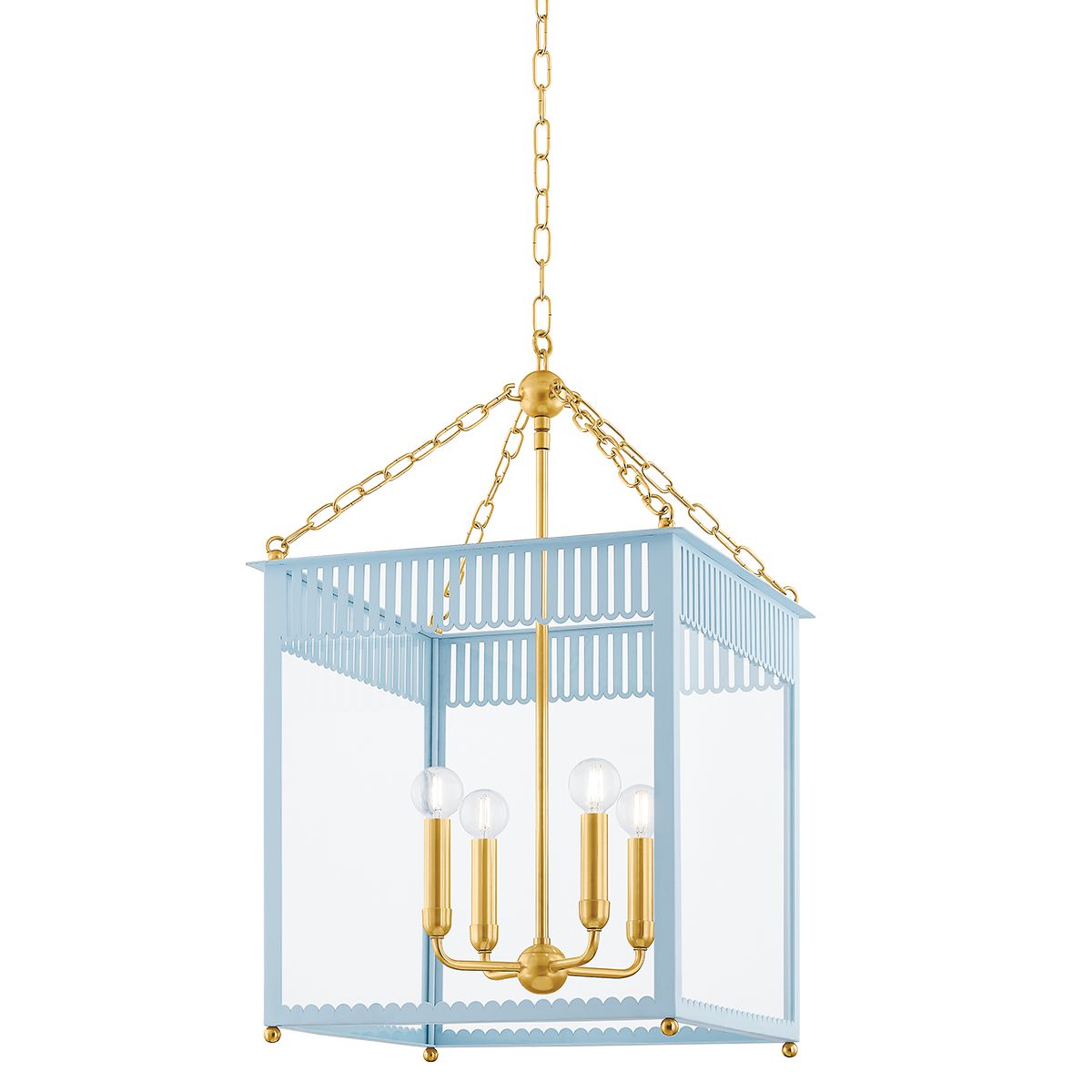 Rosalie 4-Light Large Lantern by Mitzi in Soft Cream or Soft Arctic Blue, Dimmable with Adjustable Height