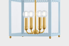 Mitzi Rosalie Small Lantern 29.5"H, 4-Light, Dimmable, Aged Brass & Soft Arctic Blue/Cream