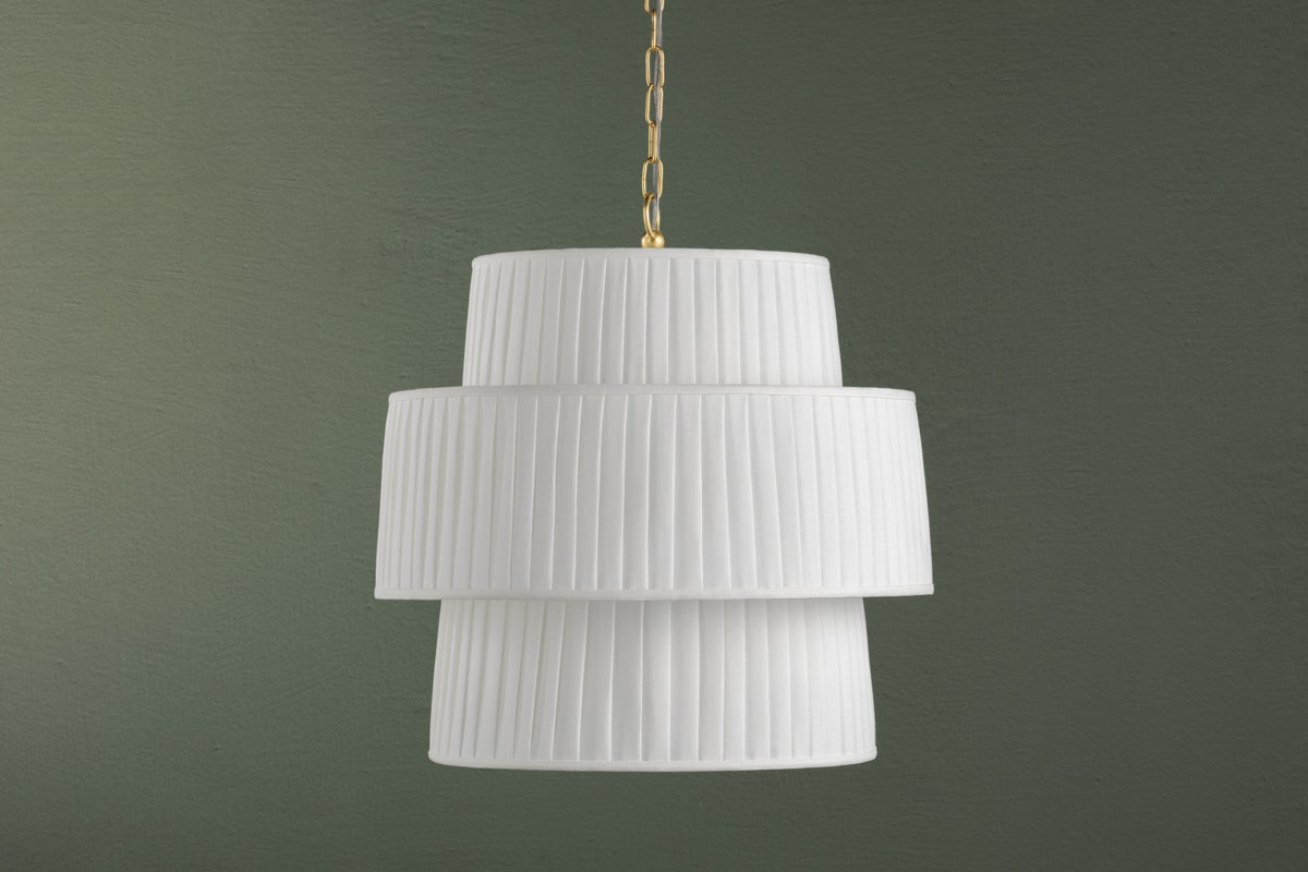 Mitzi Rya 22" Pendant Light with Dimmable Soft Pleated Shade in Aged Brass, Versatile Design