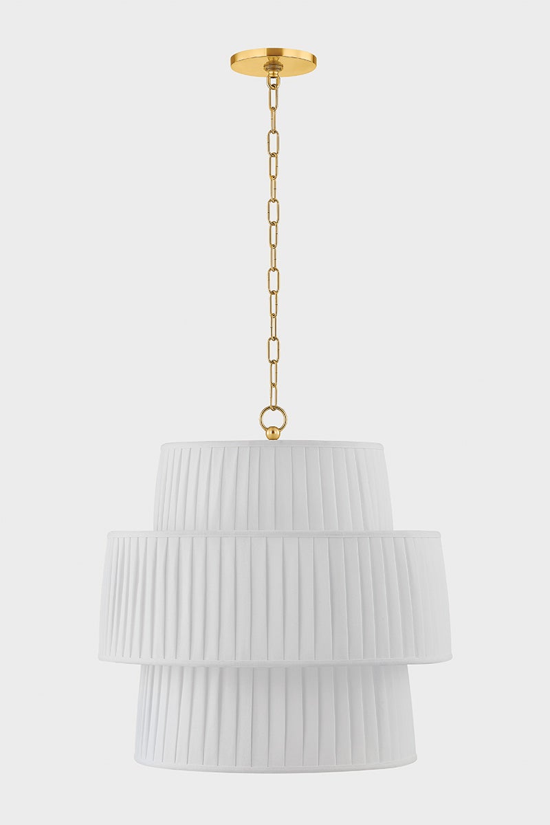 Mitzi Rya 22" Pendant Light with Dimmable Soft Pleated Shade in Aged Brass, Versatile Design