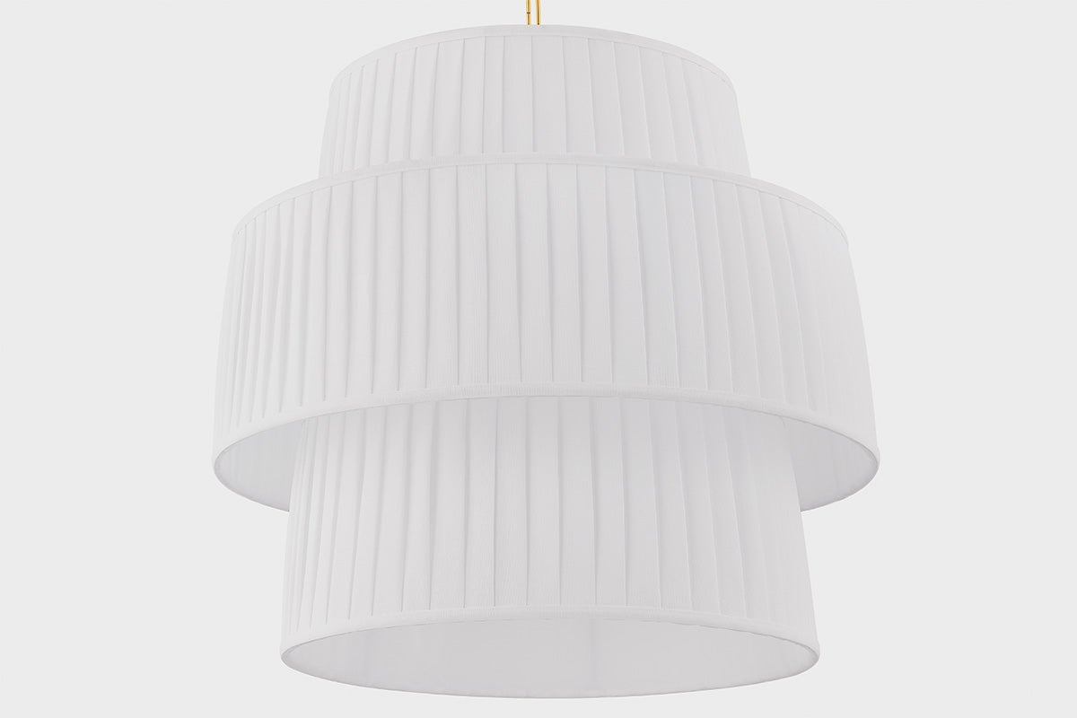 Mitzi Rya 22" Pendant Light with Dimmable Soft Pleated Shade in Aged Brass, Versatile Design