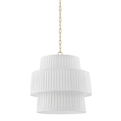 Mitzi Rya 22" Pendant Light with Dimmable Soft Pleated Shade in Aged Brass, Versatile Design