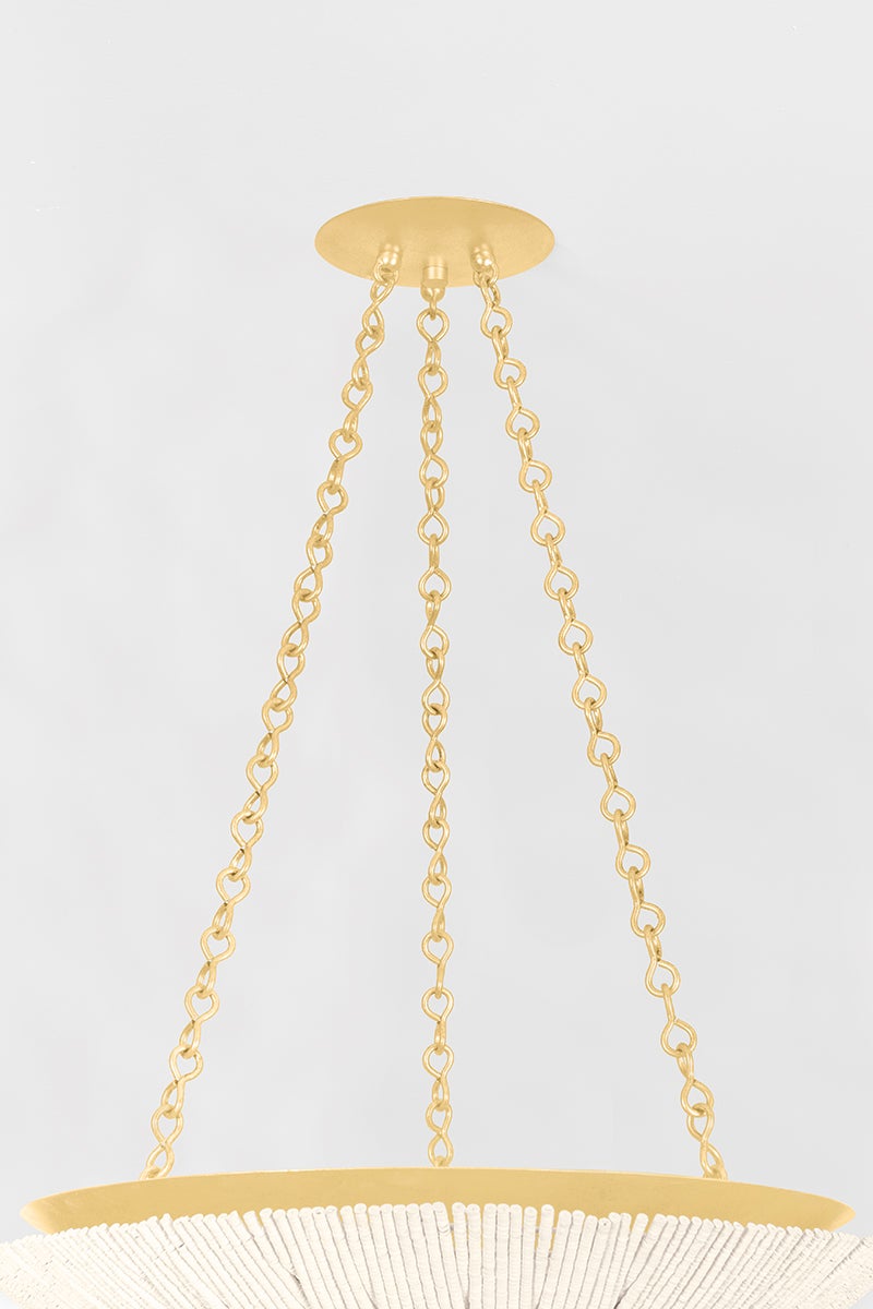 Summerside Large Pendant Light by Hudson Valley Lighting, 6-Bulb Coco Shell Design, Vintage Gold Leaf Finish