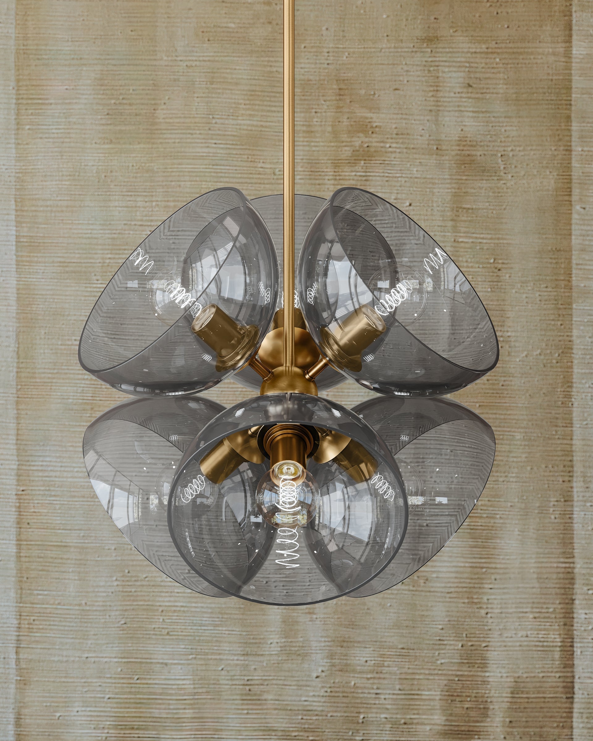 Salix Small Pendant Light by Troy Lighting, 21" Height, Dimmable, Smoke Glass Bowls, Patina Brass Finish