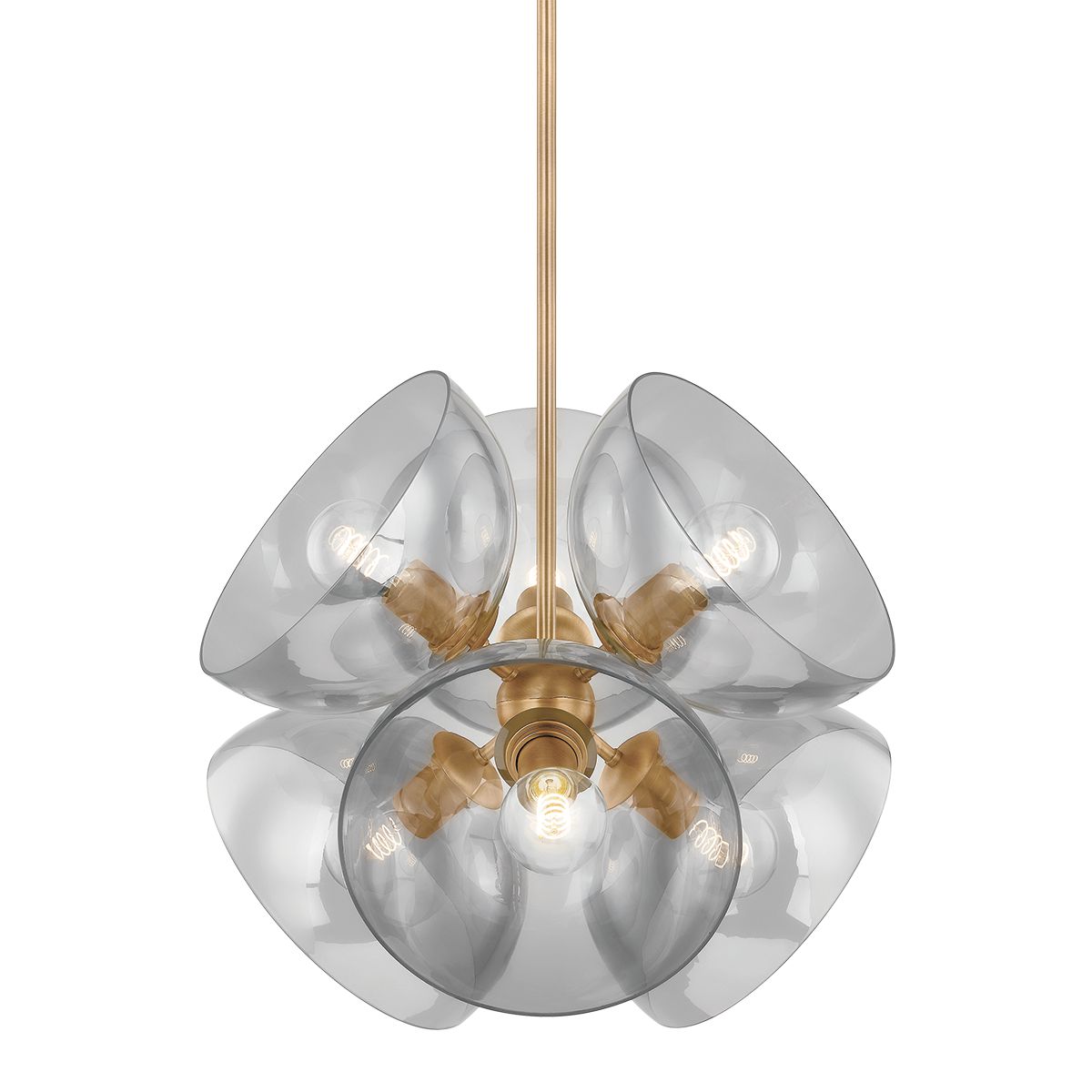 Salix Small Pendant Light by Troy Lighting, 21" Height, Dimmable, Smoke Glass Bowls, Patina Brass Finish