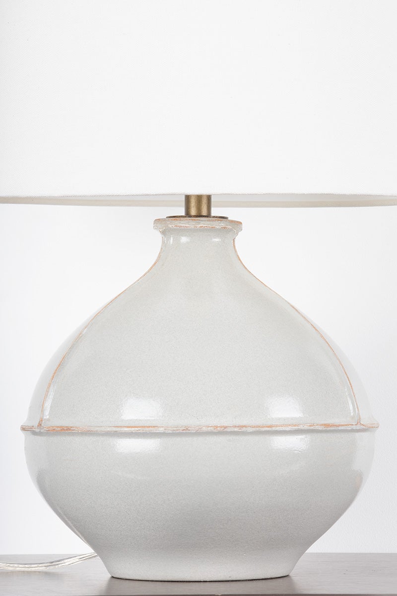 Salvage Table Lamp by Troy Lighting, 24" Pale Sage Ceramic Base, Off-White Linen Shade, Dimmable