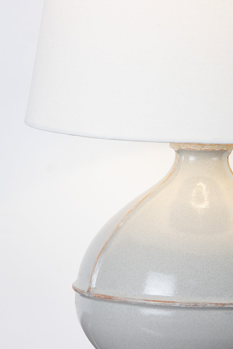 Salvage Table Lamp by Troy Lighting, 24" Pale Sage Ceramic Base, Off-White Linen Shade, Dimmable