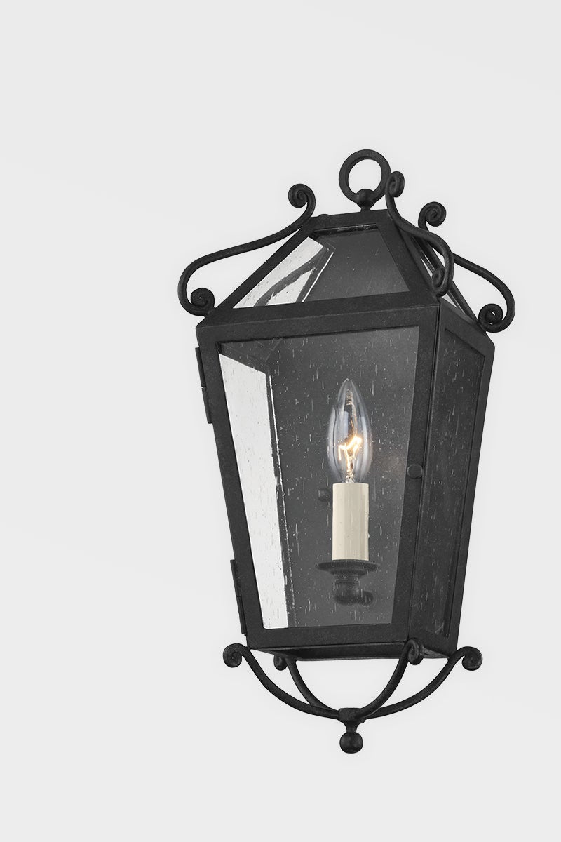 Santa Barbara County Outdoor Wall Sconce by Troy Lighting, 16.5" H, French Iron, Seeded Glass Shade, Weather Resistant