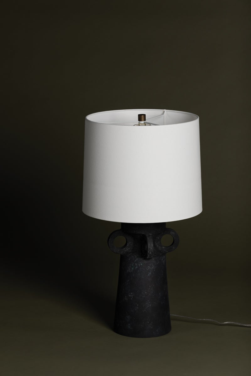 Santa Cruz Table Lamp by Troy Lighting - Dimmable Patina Brass and Black Ceramic Design