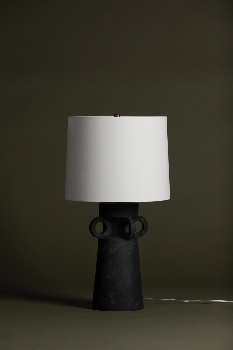 Santa Cruz Table Lamp by Troy Lighting - Dimmable Patina Brass and Black Ceramic Design