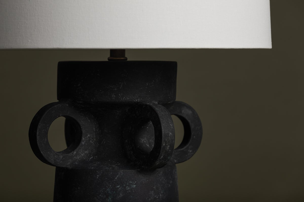 Santa Cruz Table Lamp by Troy Lighting - Dimmable Patina Brass and Black Ceramic Design