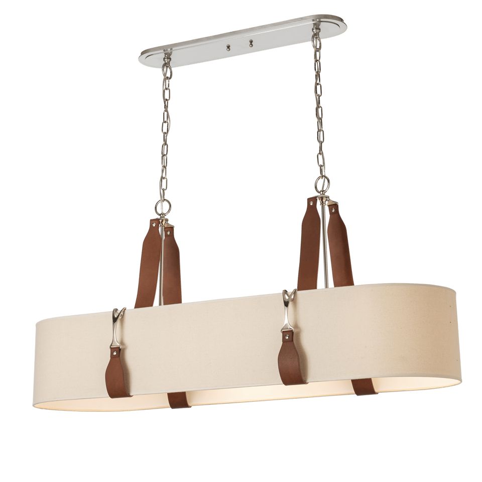 Saratoga 2-Light Oval Pendant by Hubbardton Forge with Adjustable Height and Elegant Leather Strapping