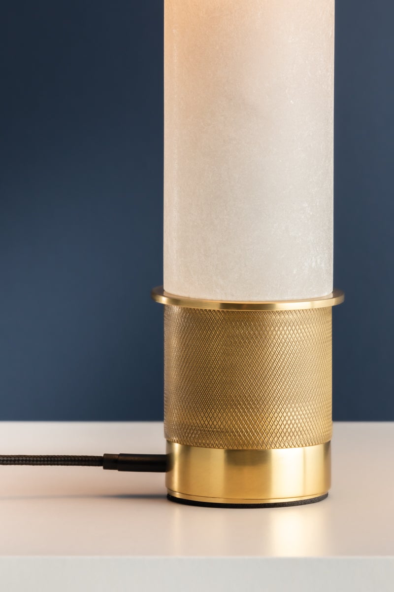 Sefton Rechargeable Table Lamp - Dimmable Alabaster Design in Aged Brass, 150 Lumens, Portable & Modern