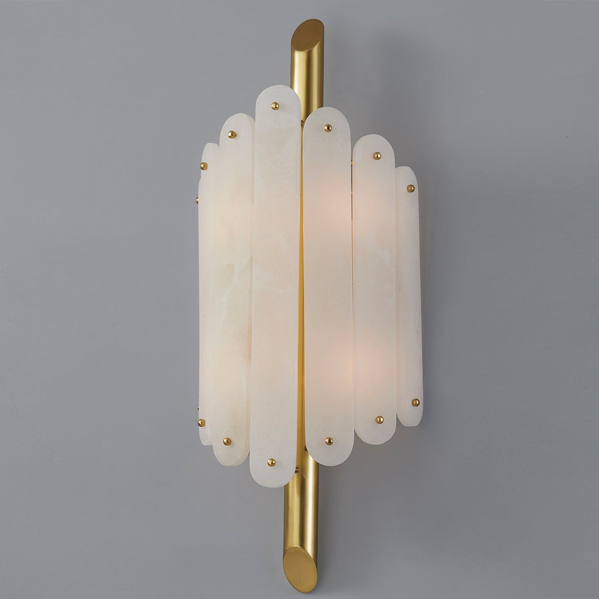 Selene Sconce 417-04-VPB by Corbett Lighting with Scalloped Alabaster Shades and Vintage Polished Brass Arm