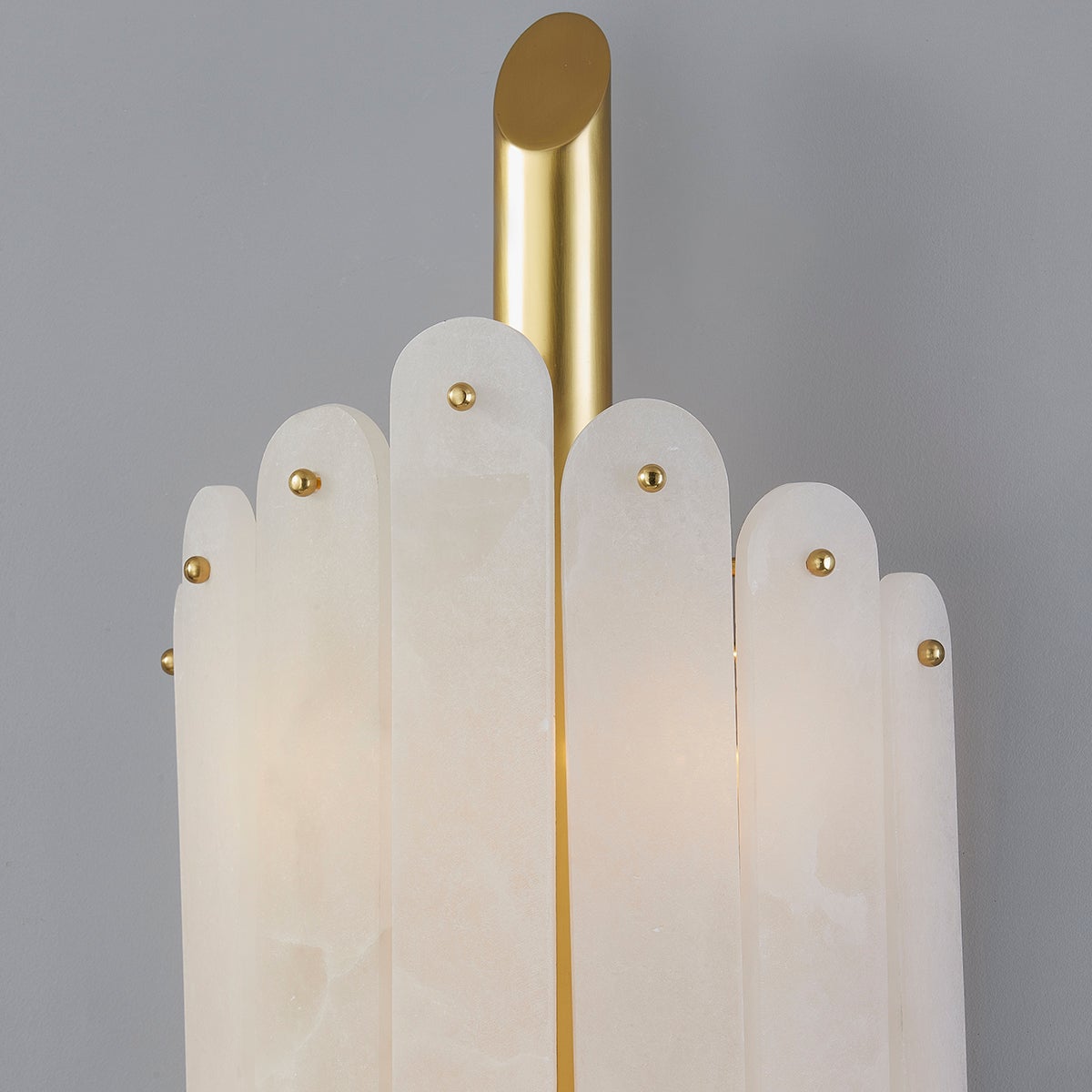 Selene Sconce 417-04-VPB by Corbett Lighting with Scalloped Alabaster Shades and Vintage Polished Brass Arm