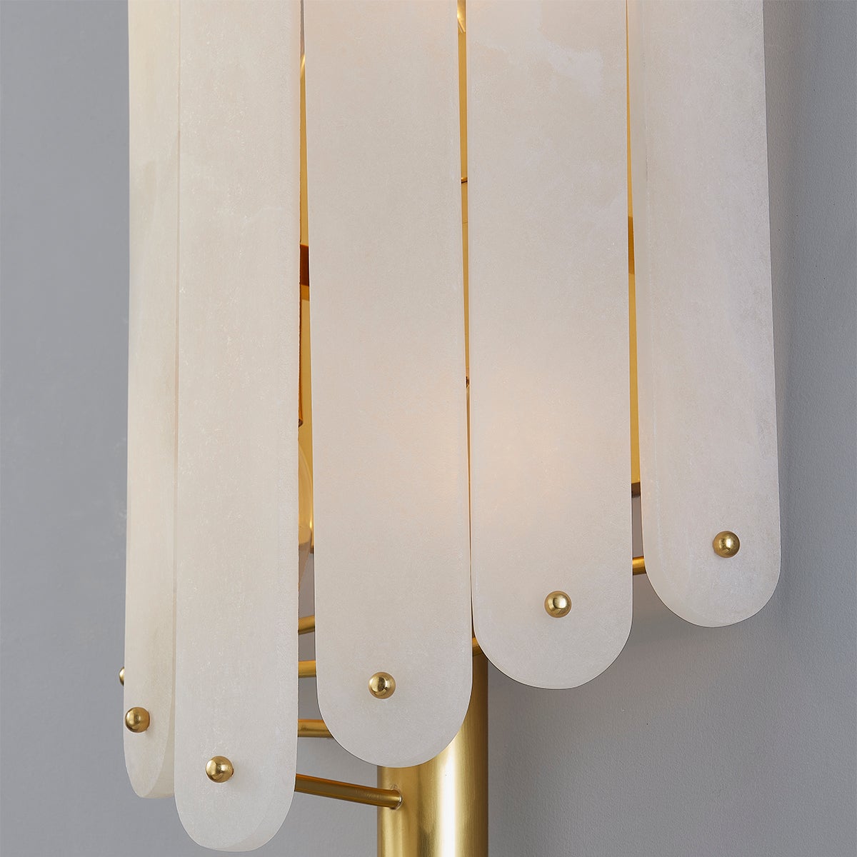 Selene Sconce 417-04-VPB by Corbett Lighting with Scalloped Alabaster Shades and Vintage Polished Brass Arm