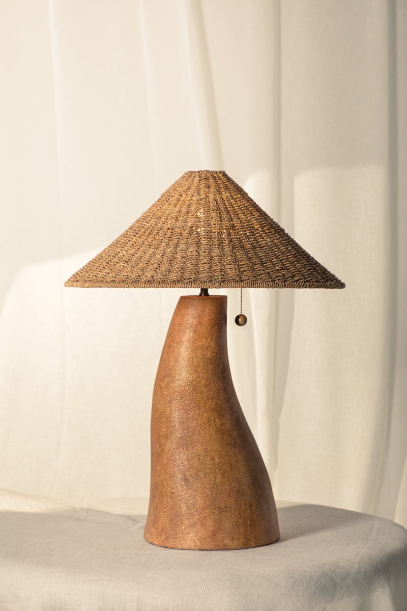 Seyla Table Lamp 29" Handcrafted Terracotta with Natural Abaca Shade & Dimmer by Troy Lighting