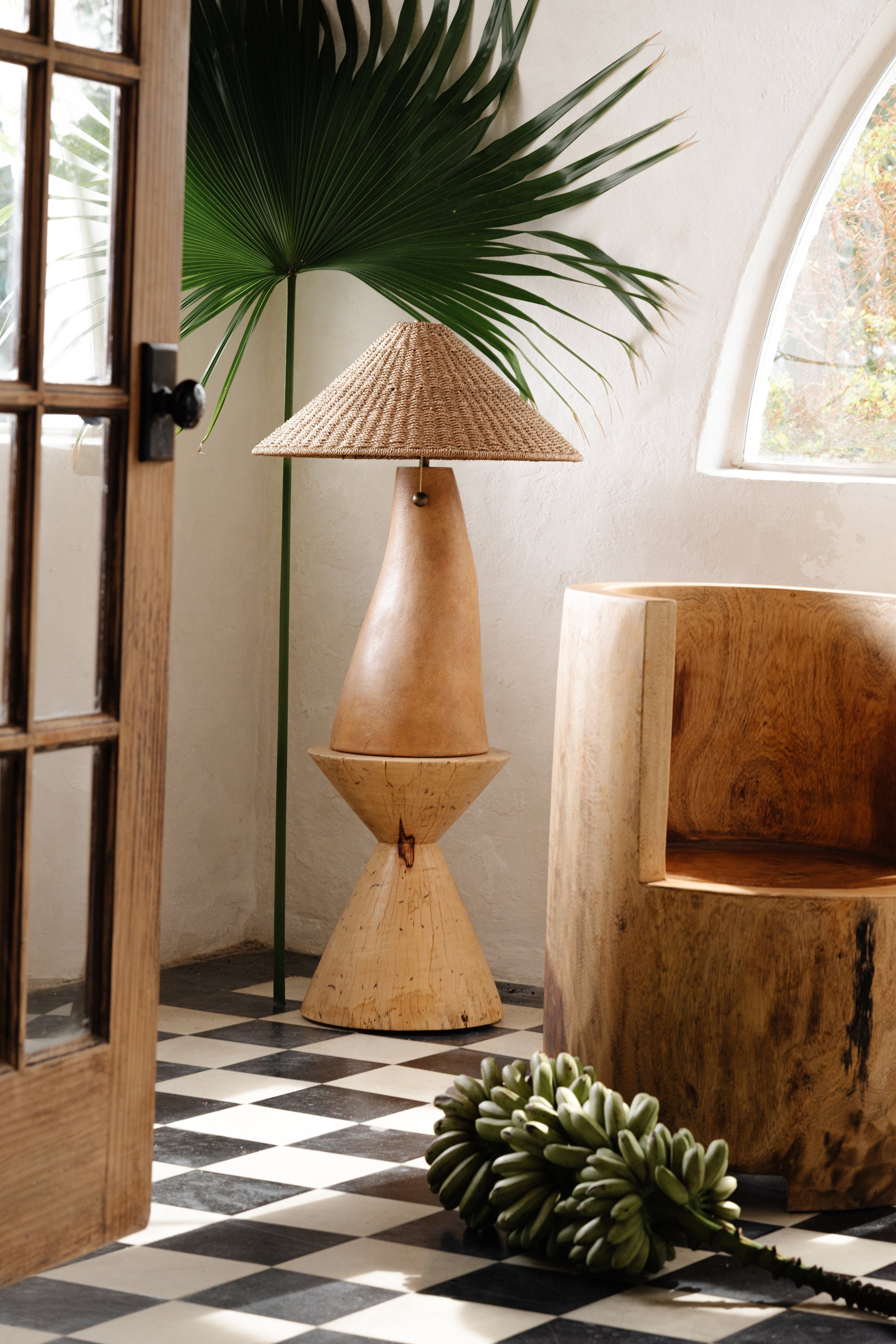 Seyla Table Lamp 29" Handcrafted Terracotta with Natural Abaca Shade & Dimmer by Troy Lighting