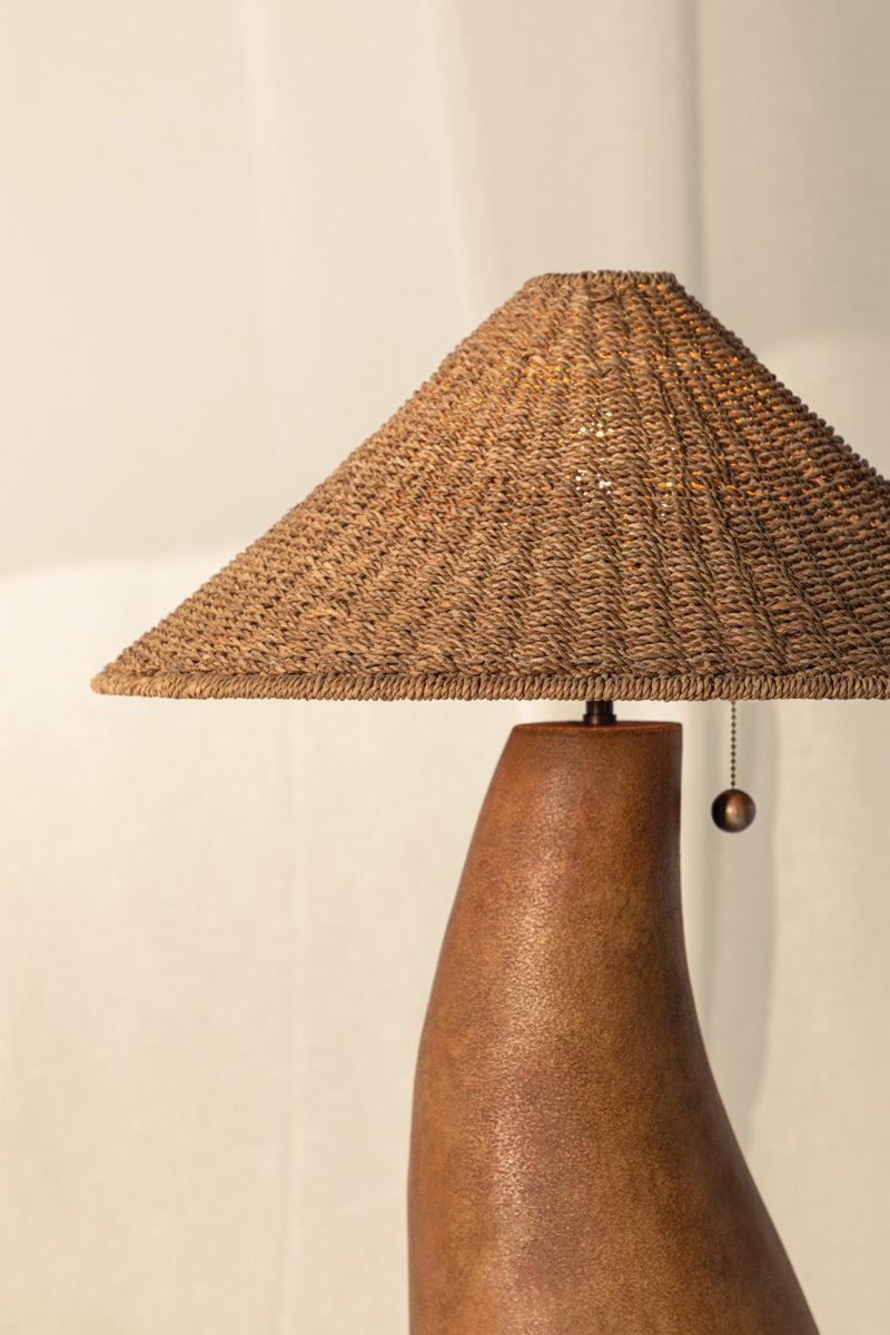 Seyla Table Lamp 29" Handcrafted Terracotta with Natural Abaca Shade & Dimmer by Troy Lighting