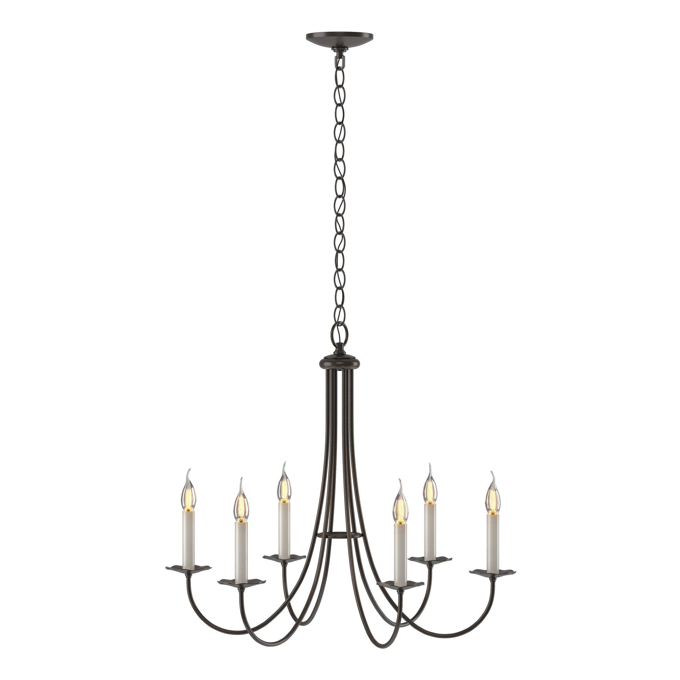 Hubbardton Forge 6 Arm Simple Sweep Chandelier - Dimmable Iron Fixture for Elegant Spaces