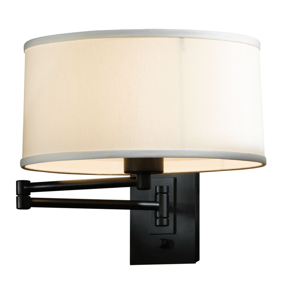 Hubbardton Forge Simple Swing Arm Sconce 100W Dimmable Artisan Lighting with Linen Shade