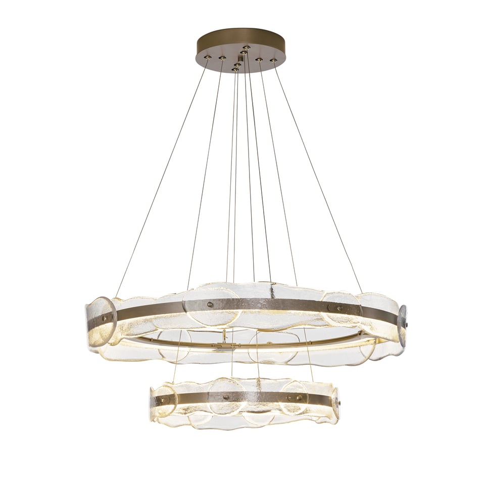 Solstice LED Tiered Pendant Light by Hubbardton Forge, 1500 Lumens, Handcrafted Art Glass, Dimmable