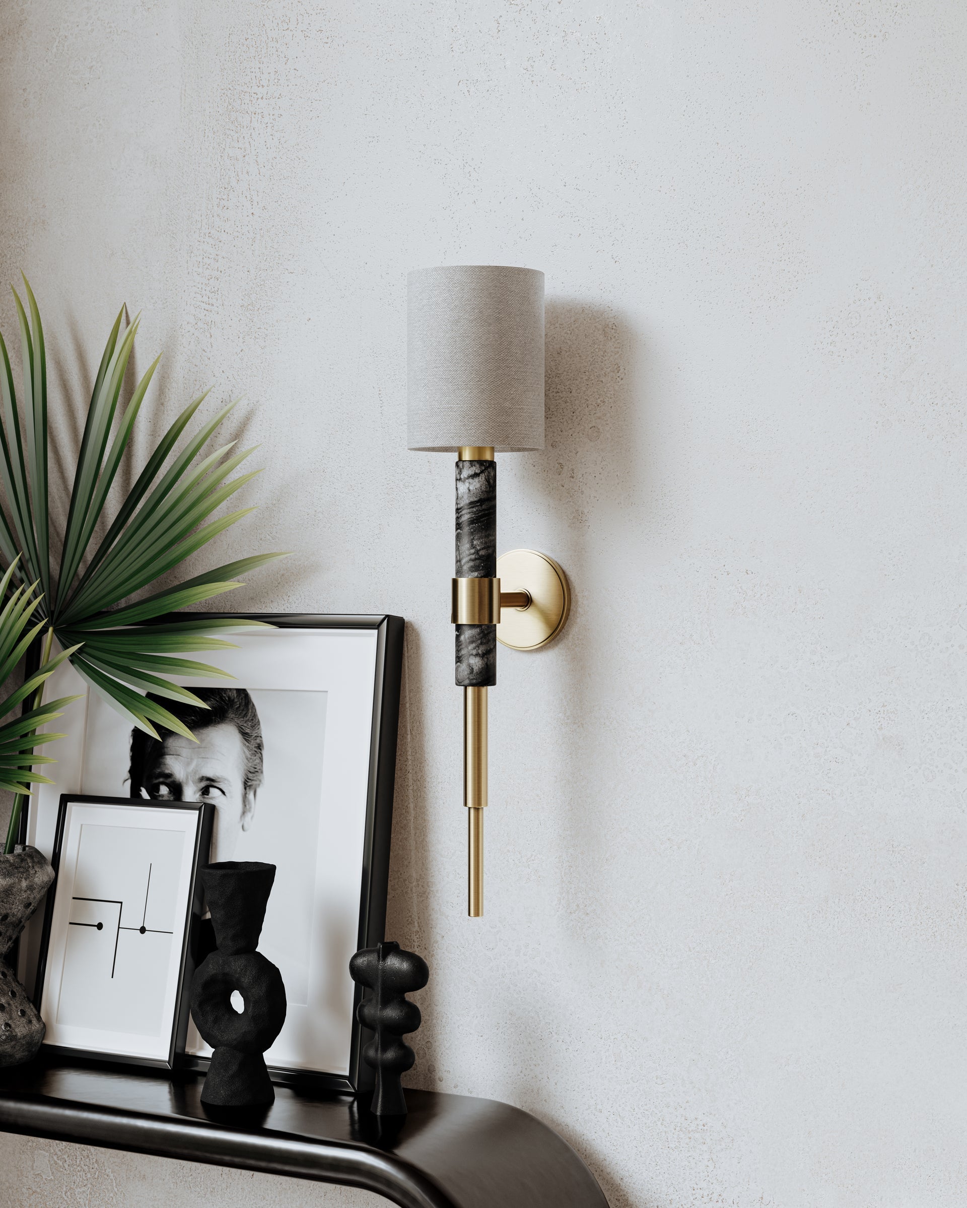 Solstice Sconce by Corbett Lighting - Vintage Brass & Marble Wall Light with Dimming Options