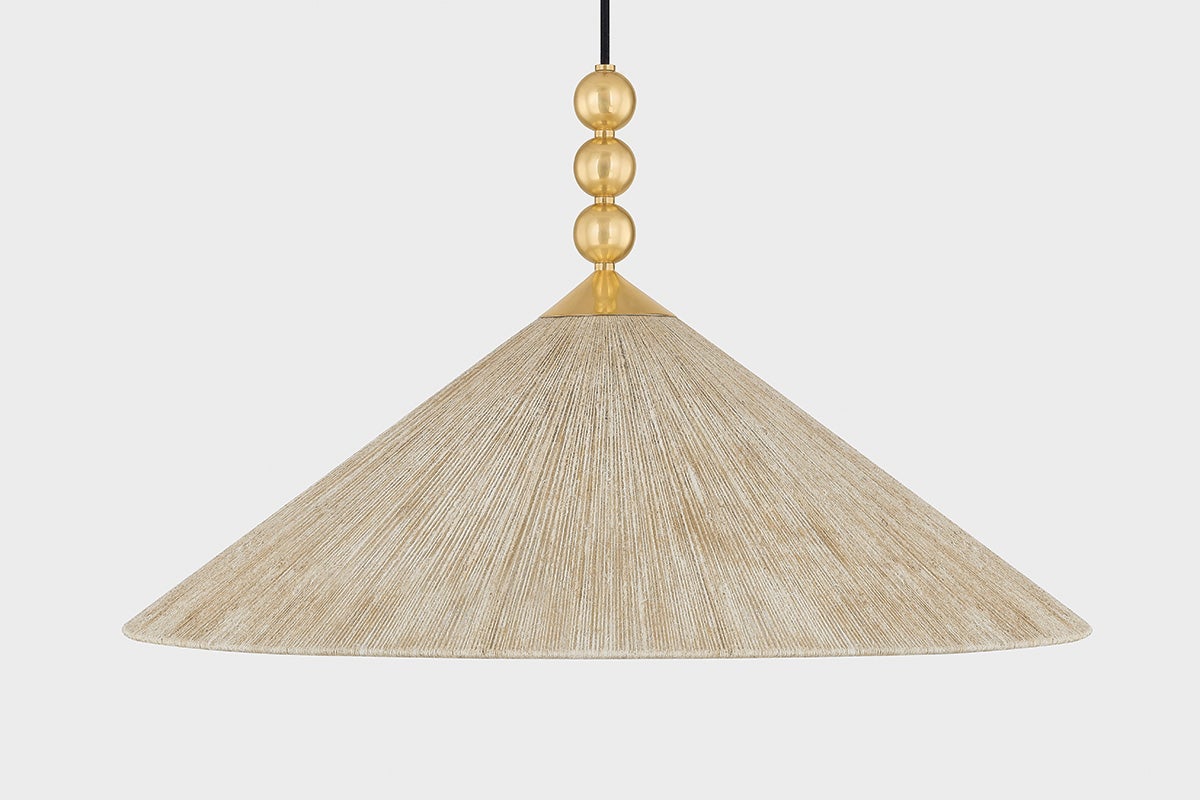 Mitzi Song Pendant Light 30" Wide Woven Jute Shade Aged Brass Finish Dimmable Fixture