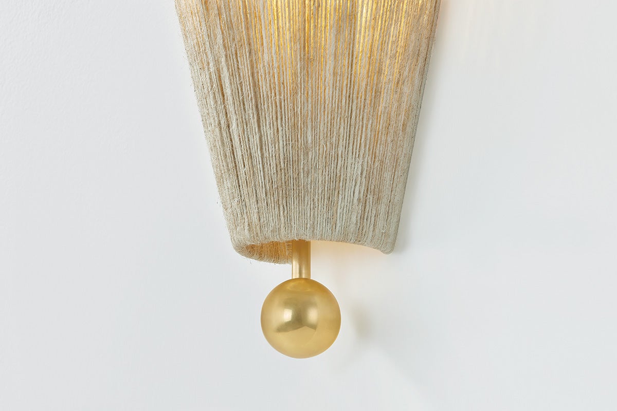 Mitzi Song Wall Sconce - Aged Brass Finish, Dimmable, Soft Light Jute Shade, Modern Design