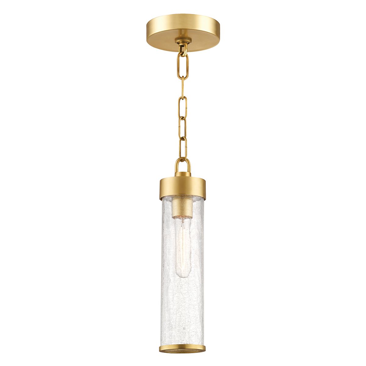 Soriano Pendant Light 13.75" Height Aged Brass Adjustable Dimmable with Crackle Clear Glass Shade