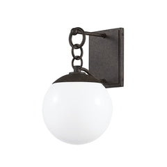 Stormy Wall Sconce by Troy Lighting, Dimmable, Hand-Worked French Iron, Opal Glass Shade, 12.75"H