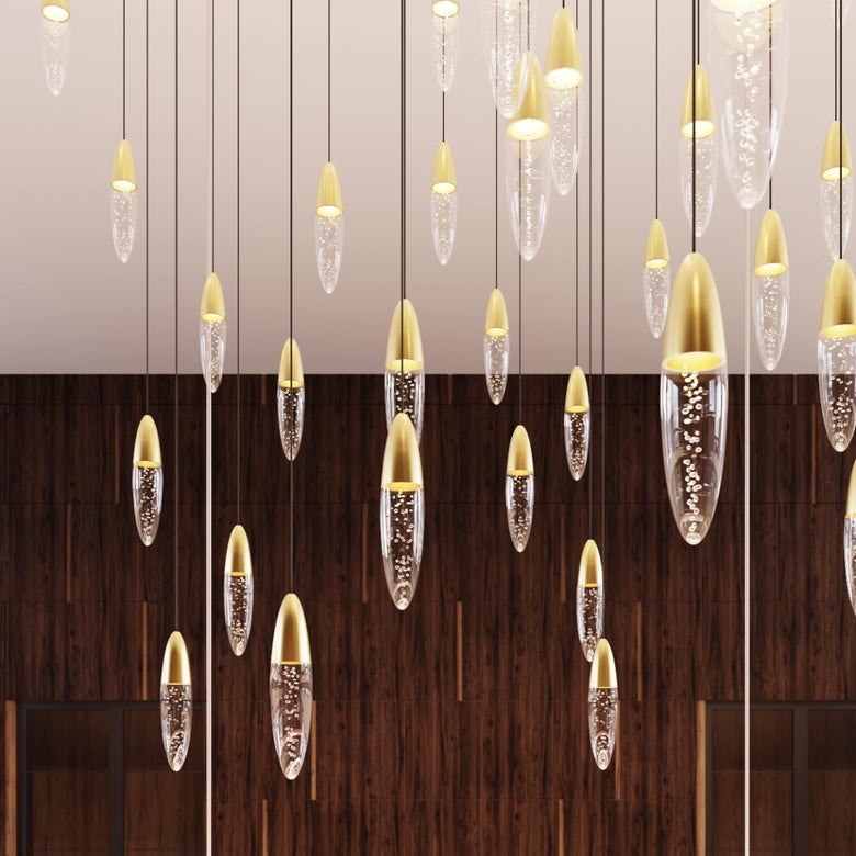 Sultana 24-Light Round Chandelier by SONNEMAN, Dimmable, Hand-Blown Seeded Crystal, 3000K Warm Light