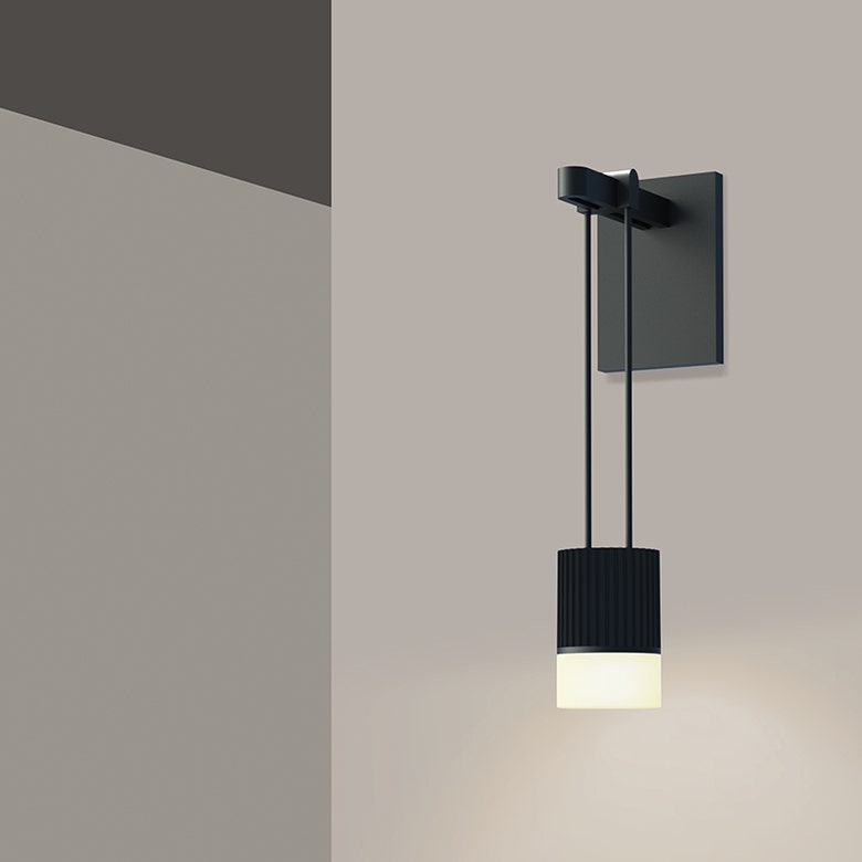 Suspenders Mini Single Sconce with Suspended Cylinder w/Glass Drum Diffuser