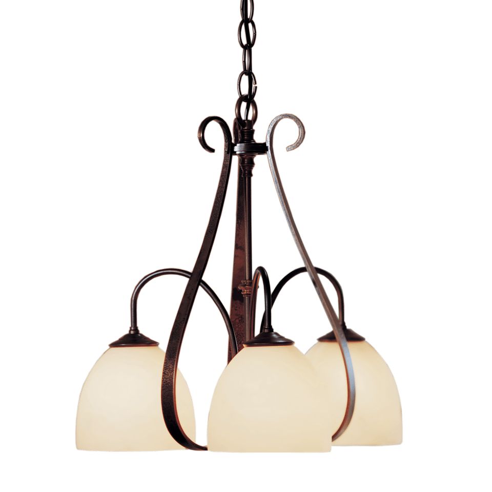 Hubbardton Forge Sweeping Taper 3 Arm Chandelier - Hand-Forged Steel, Dimmable, 17.5" Height