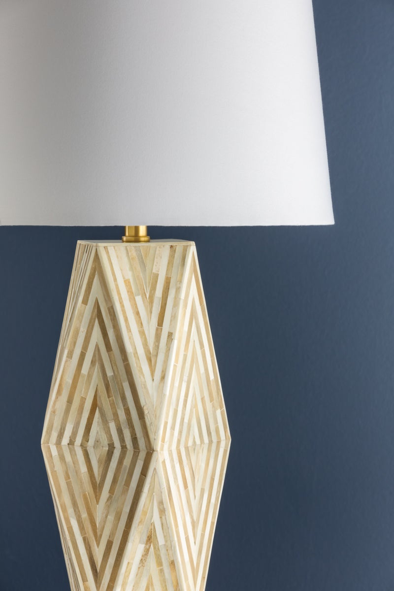 Syracuse Table Lamp by Hudson Valley Lighting, Aged Brass with Bone Inlay Design, 29.5"H