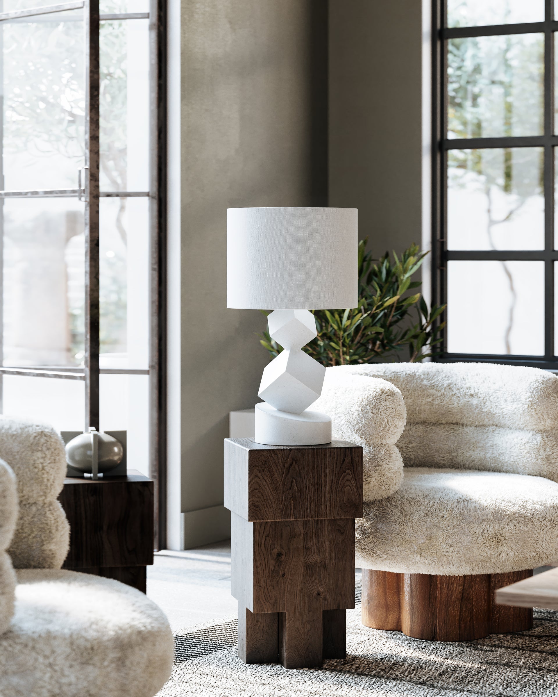 Tannersville Table Lamp 23in Height With Geometric Base And Linen Shade By Troy Lighting