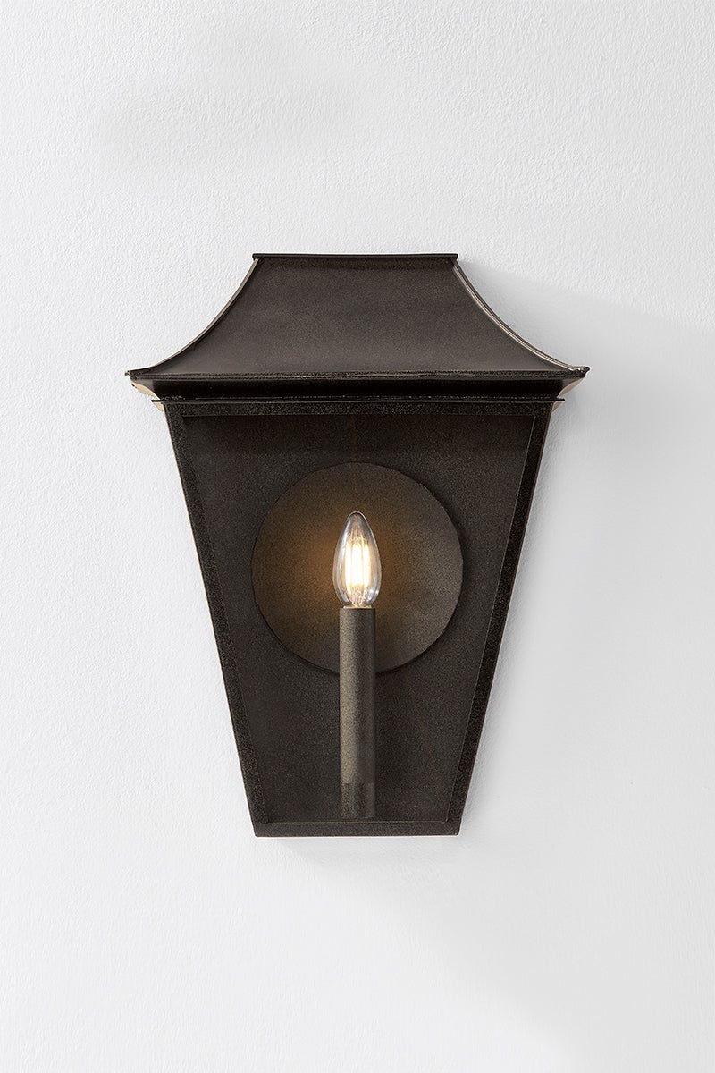 Tehama Medium Outdoor Wall Sconce 17" Height by Troy Lighting in French Iron Finish with Clear Glass Shade