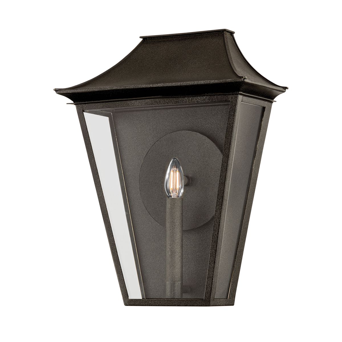 Tehama Medium Outdoor Wall Sconce 17" Height by Troy Lighting in French Iron Finish with Clear Glass Shade