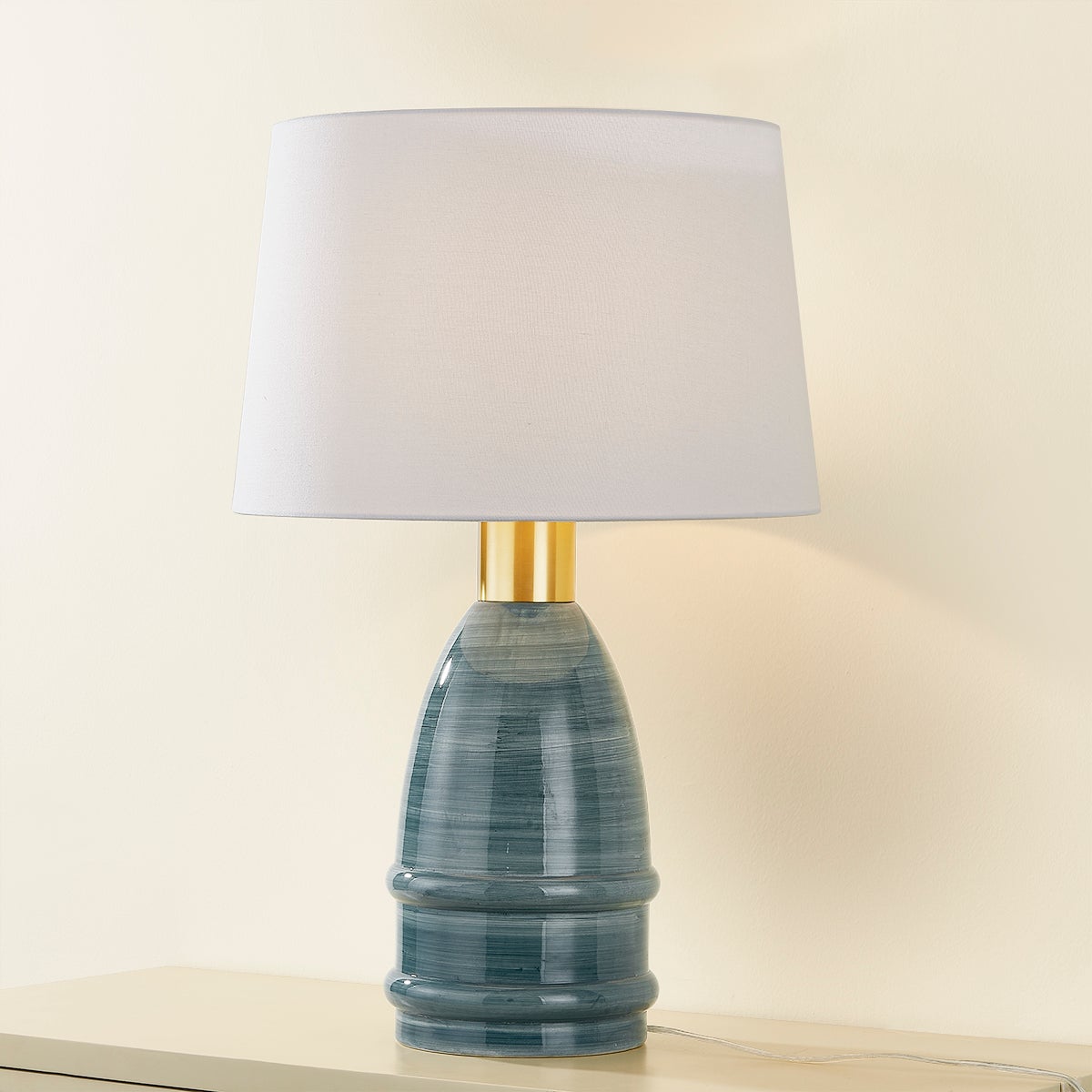 Tenley Table Lamp by Mitzi - Artisan Hand-Painted Blue Glaze, Aged Brass Finish, Dimmable E26 Light