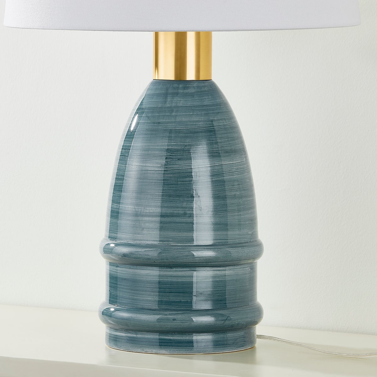 Tenley Table Lamp by Mitzi - Artisan Hand-Painted Blue Glaze, Aged Brass Finish, Dimmable E26 Light