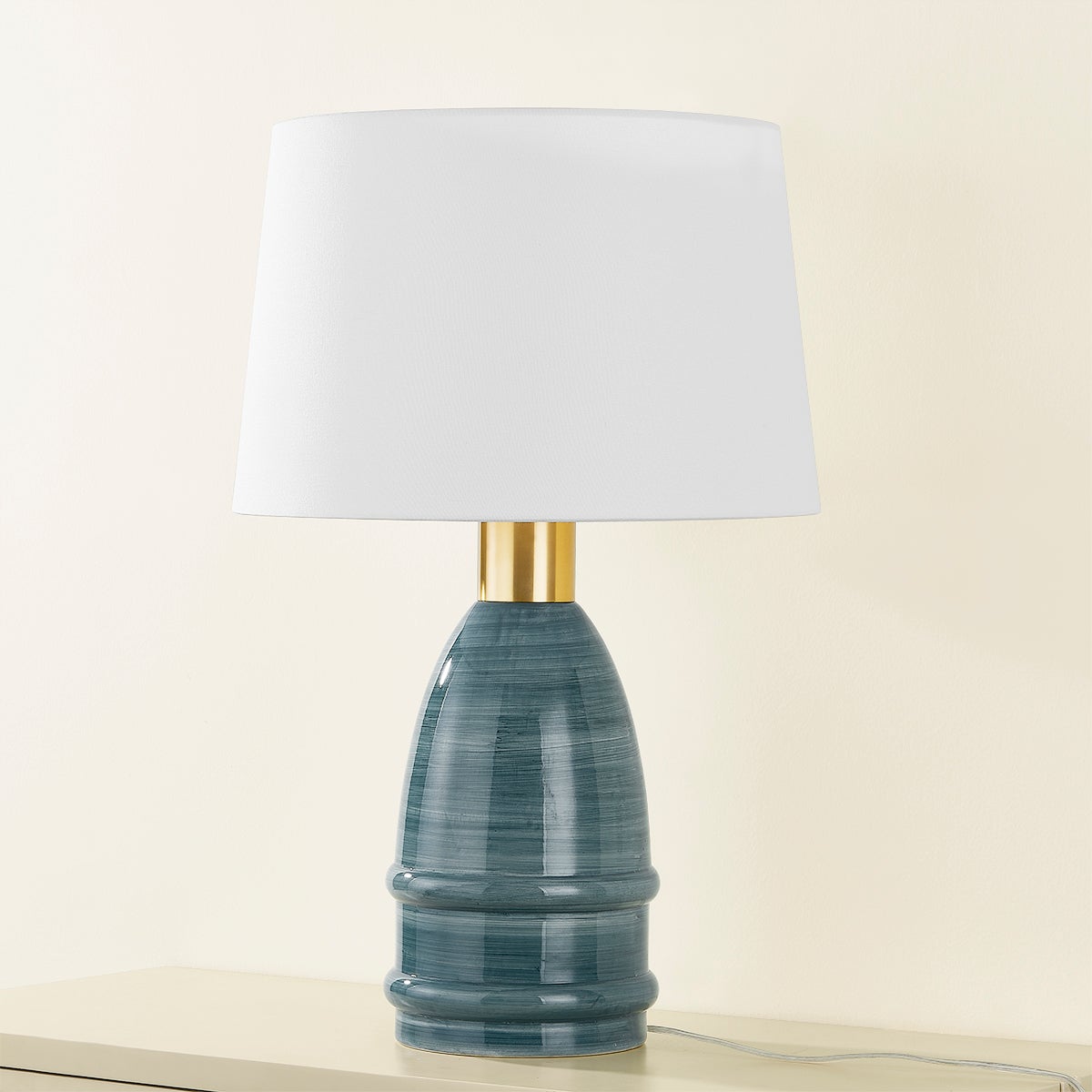 Tenley Table Lamp by Mitzi - Artisan Hand-Painted Blue Glaze, Aged Brass Finish, Dimmable E26 Light